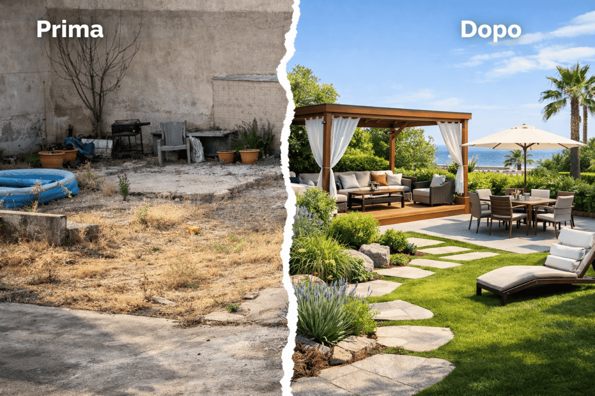 Realizzazione giardini Cagliari prima/dopo