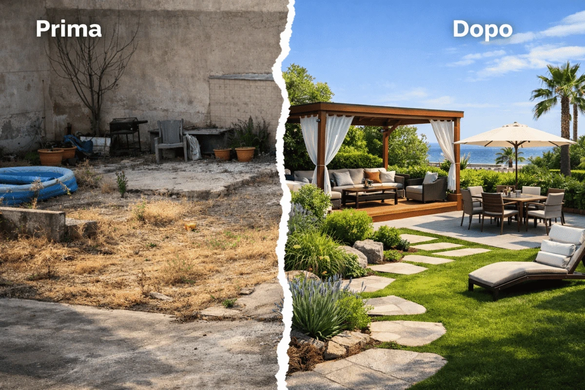 Realizzazione giardini Cagliari prima/dopo