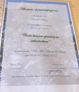 Attestato "Corso base per operatori in arboricoltura" Verde + Verde