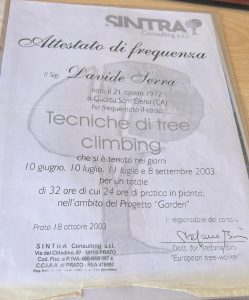 Attestato corso "Tecniche di tree climbing" Verde + Verde